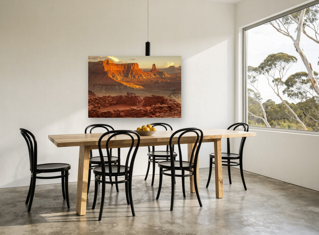 Sandstone Ruins at Dusk landscape canvas print on the wall of a dining room