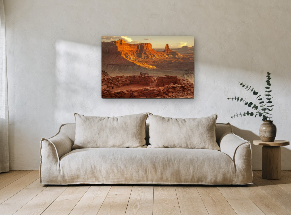 Sandstone Ruins at Dusk landscape canvas print on the wall of a living room