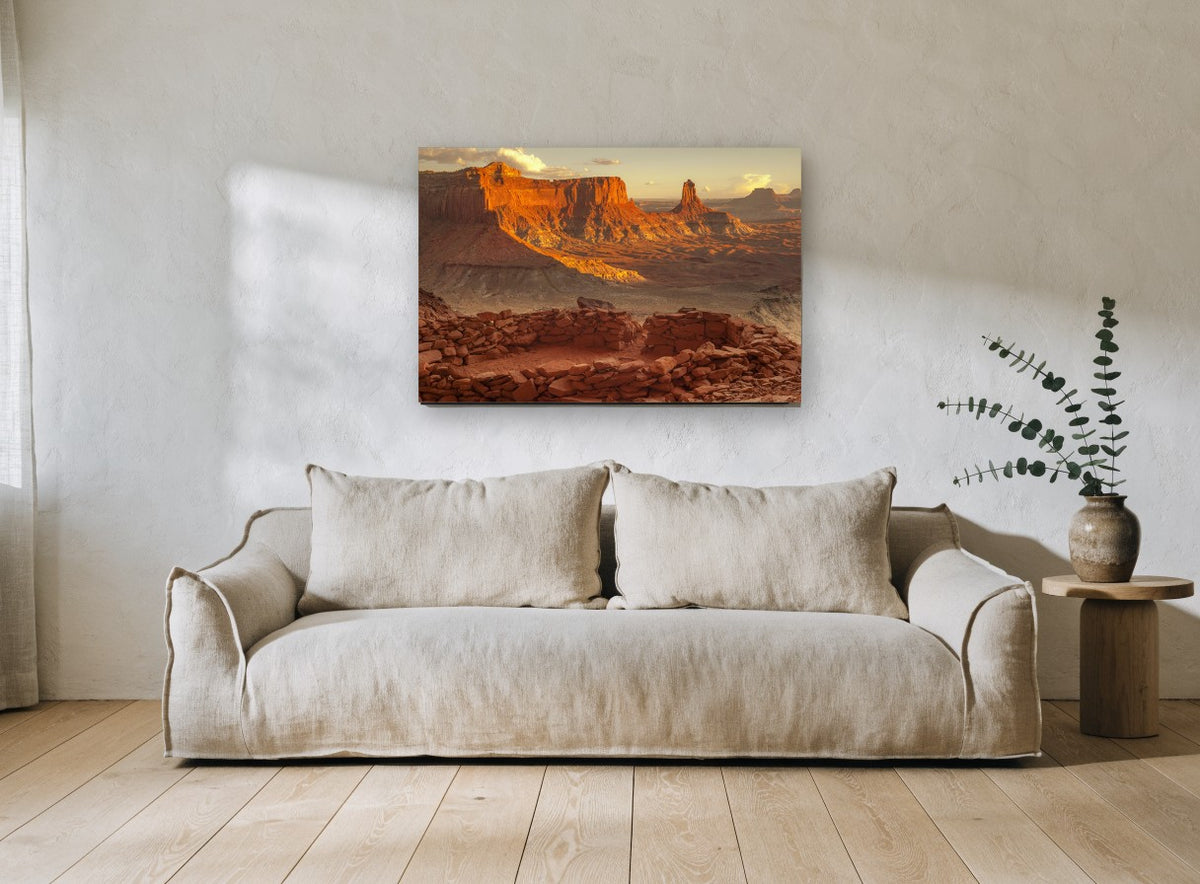 Sandstone Ruins at Dusk landscape canvas print on the wall of a living room