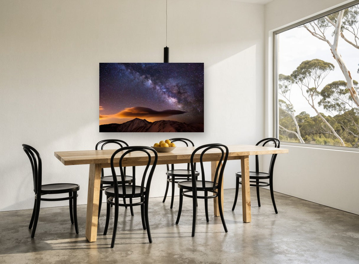 Lenticular Night Sky landscape canvas print on the wall of a dining room