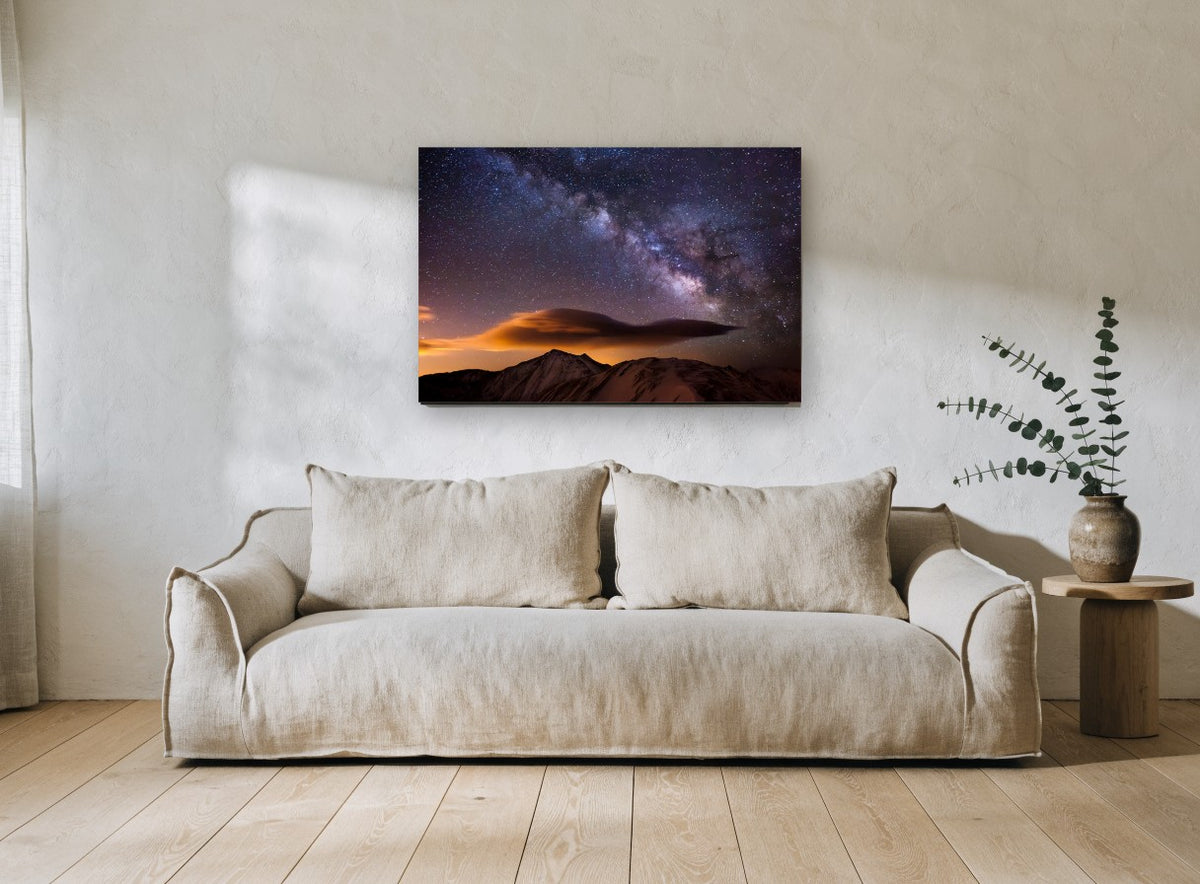 Lenticular Night Sky landscape canvas print on the wall of a living room