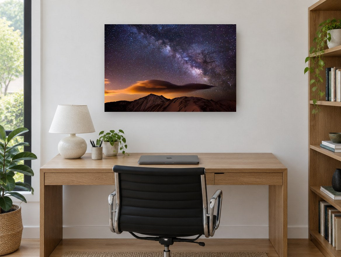 Lenticular Night Sky landscape canvas print on the wall of a study