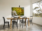 Autumn Lake Edge landscape canvas print on the wall of a dining room