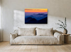 Blue Ridge Dusk landscape canvas print on the wall of a living room