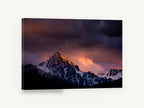 Ember Peak Storm, stormy mountain peak sunset photograph, landscape canvas wall art print ready to hang