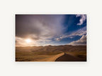 Dune Ridge Sunburst, desert sand dunes sunset photograph, landscape canvas wall art print, front view