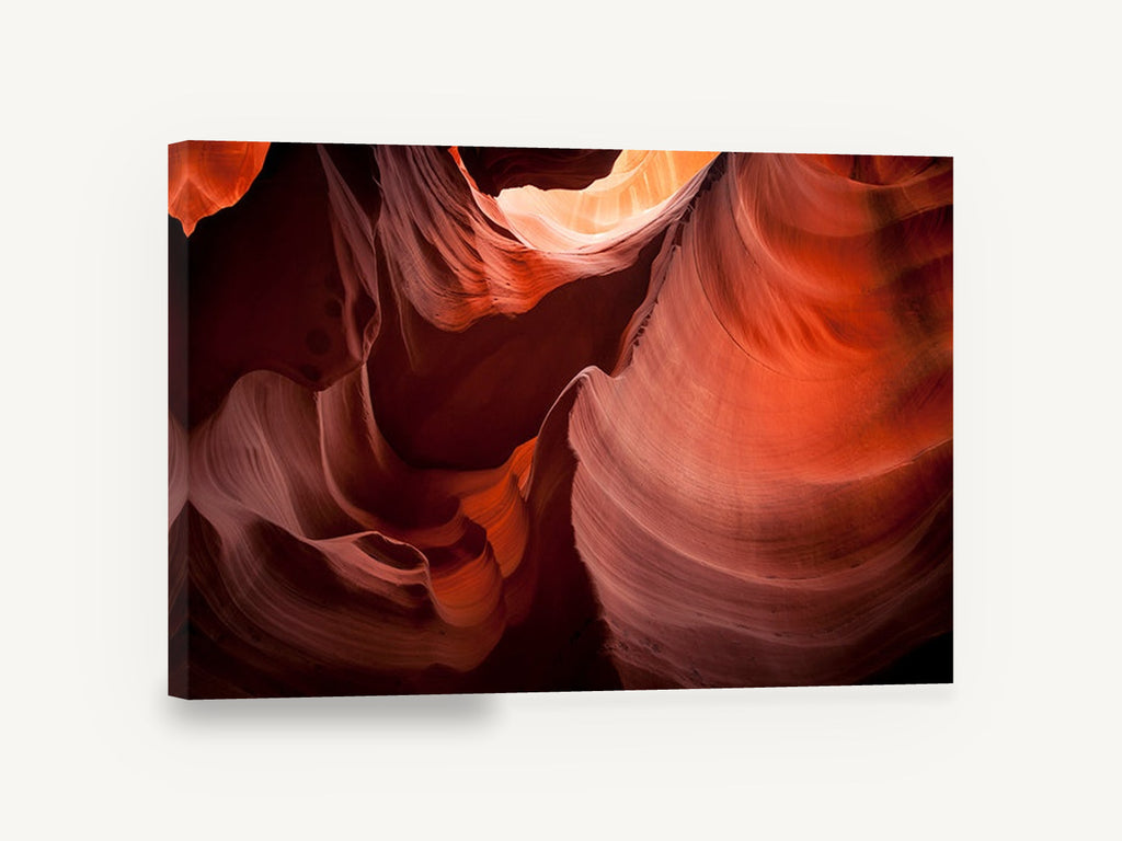 Crimson Ripple Canyon Chamber, red sandstone slot canyon photograph, landscape canvas wall art print ready to hang