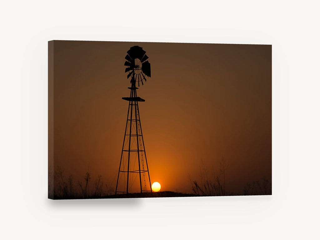 Windmill at Dusk, windmill silhouette sunset photograph, landscape canvas wall art print ready to hang