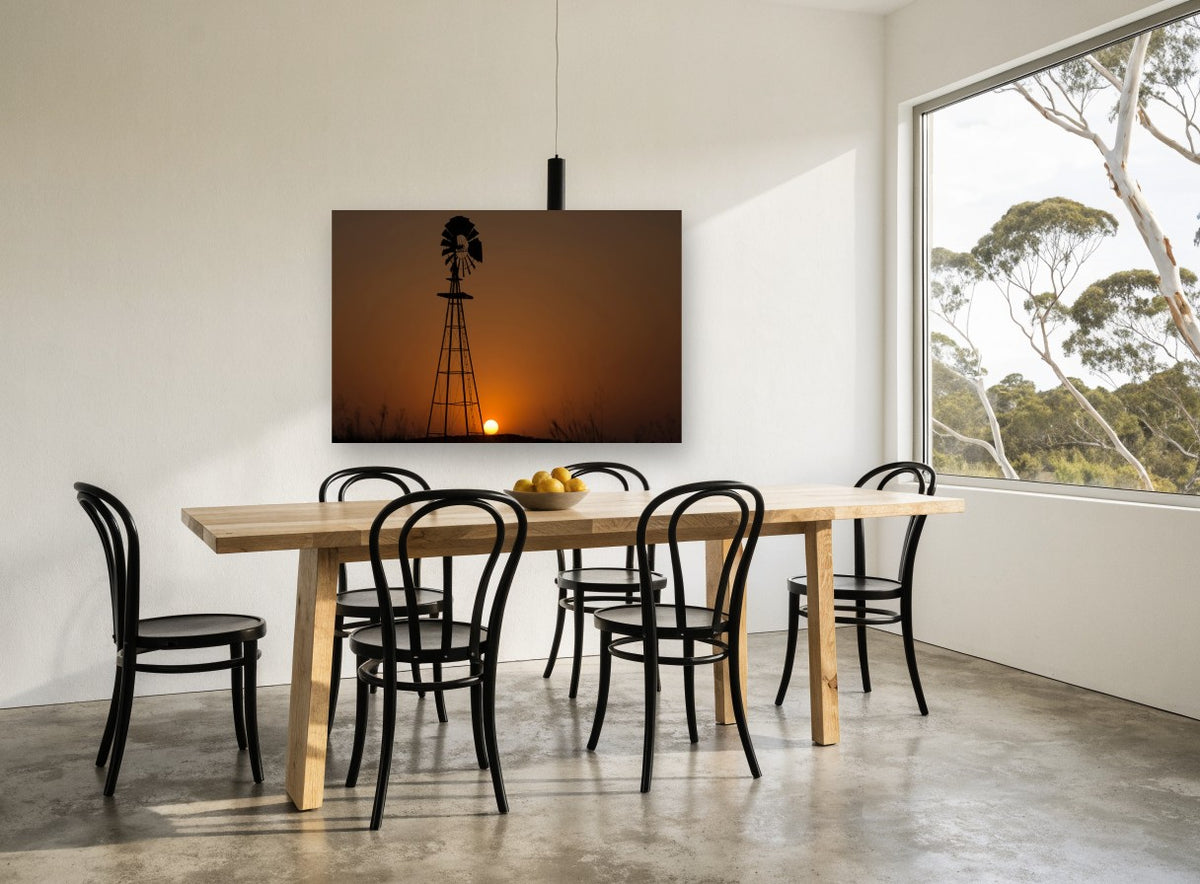 Windmill at Dusk landscape canvas print on the wall of a dining room