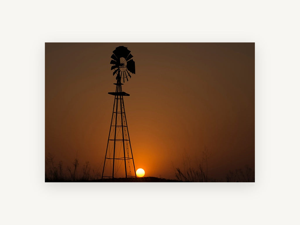 Windmill at Dusk, windmill silhouette sunset photograph, landscape canvas wall art print, front view