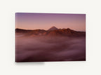 Dawn Over Ash Ridges, misty volcanic mountains at dawn photograph, landscape canvas wall art print ready to hang