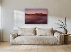 Dawn Over Ash Ridges landscape canvas print on the wall of a living room