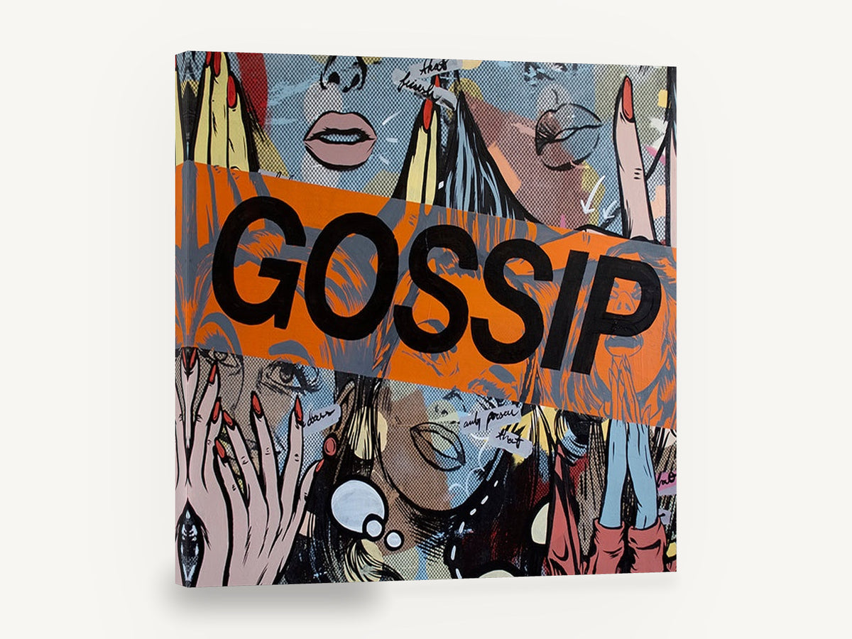 Gossip Pop Collage, retro pop art gossip comic, stretched canvas wall art print ready to hang