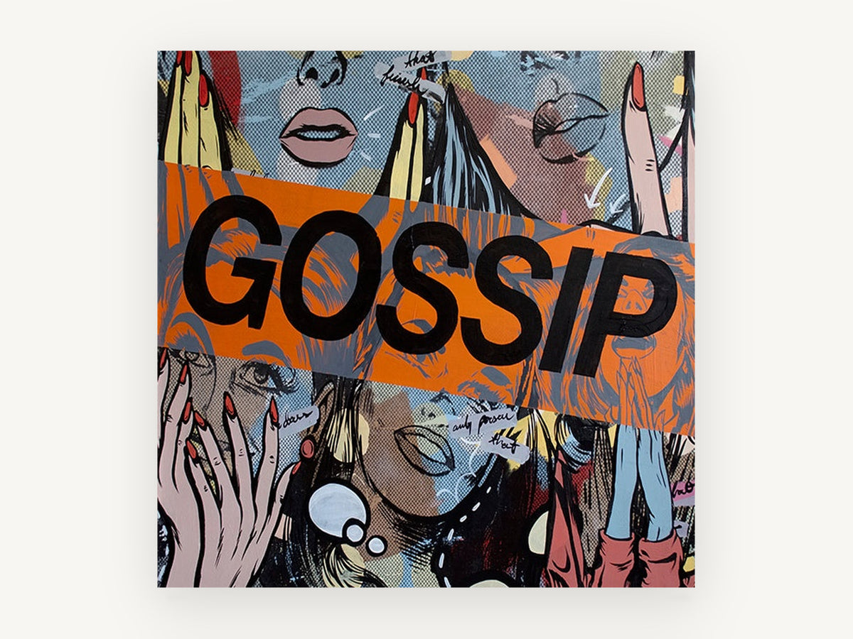 Gossip Pop Collage, vintage canvas wall art print, front view