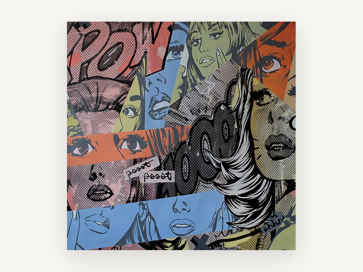 Pow Wow Collage, vintage canvas wall art print, front view