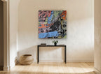 Pow Wow Collage vintage canvas print on the wall of a hallway