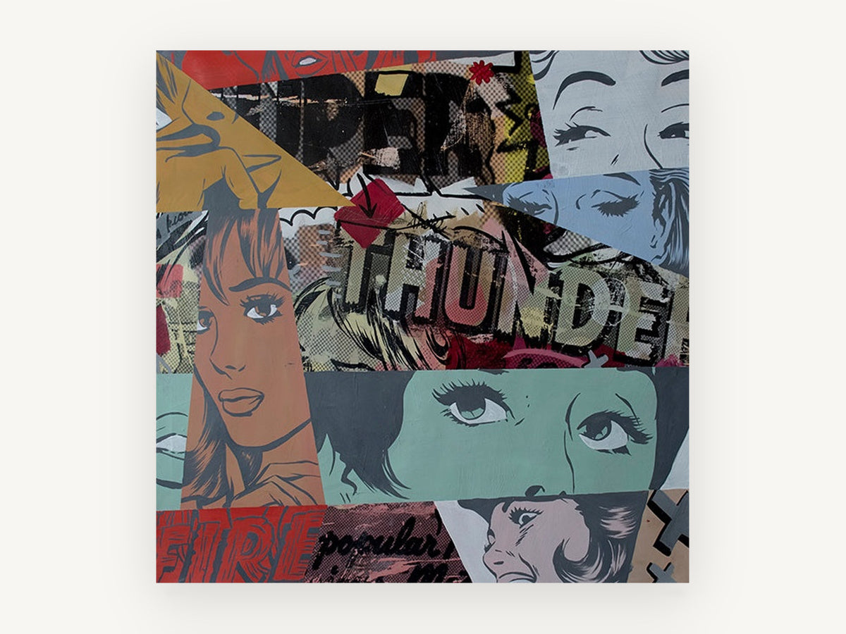 Thunder Fire Collage, vintage canvas wall art print, front view