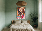 Owl and the Lotus Queen animal canvas print on the wall of a bedroom