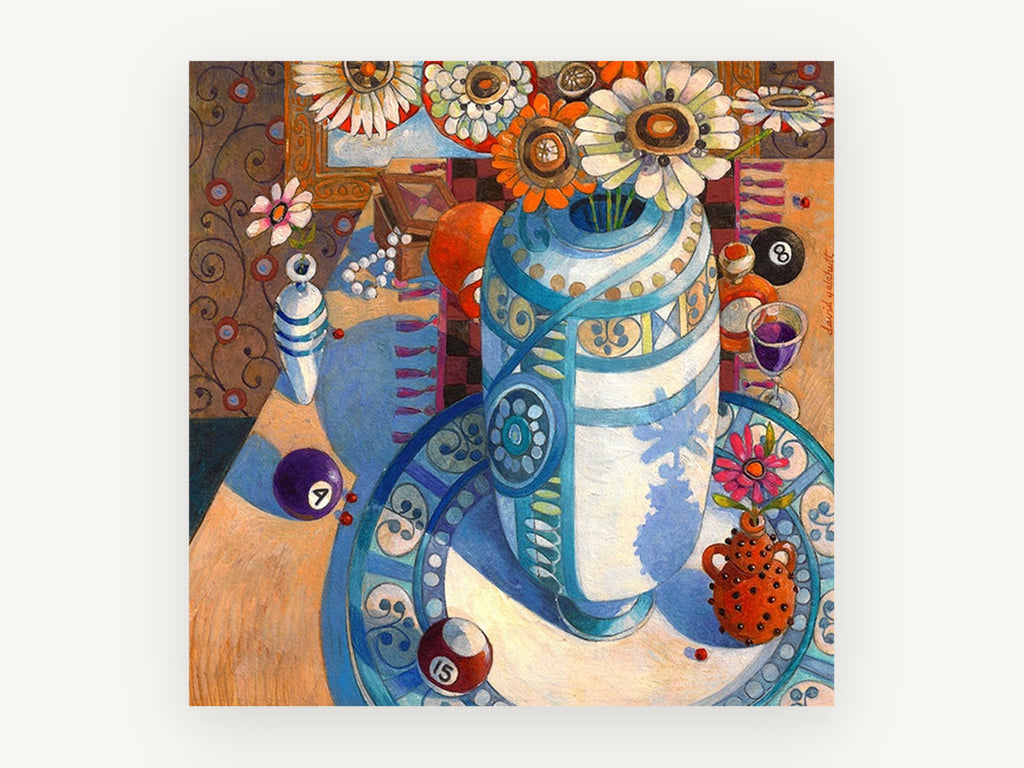 Daisies and Billiard Balls, floral canvas wall art print, front view
