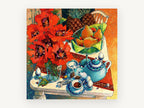 Poppies and Teapot Table, floral canvas wall art print, front view