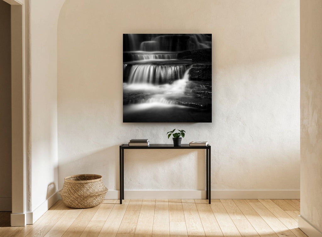 Silk Steps Cascade landscape canvas print on the wall of a hallway