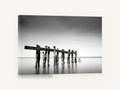 Weathered Jetty Stillness, black and white old jetty seascape, landscape canvas wall art print ready to hang