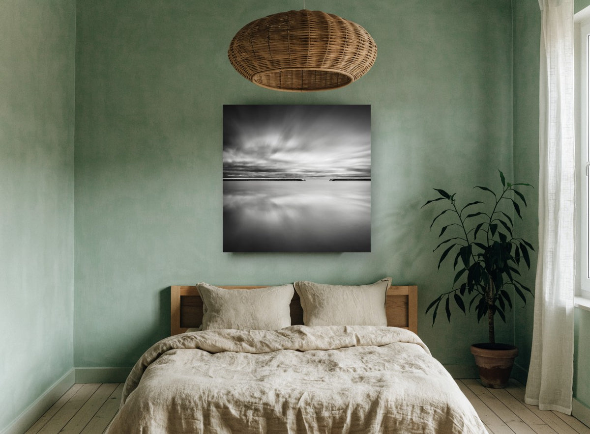 Still Harbour Mouth coastal canvas print on the wall of a bedroom