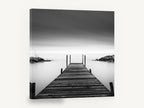 Still Water Jetty, weathered jetty black and white photograph, coastal canvas wall art print ready to hang