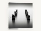 Silent Pier Stumps, weathered pier pillars black and white, coastal canvas wall art print ready to hang
