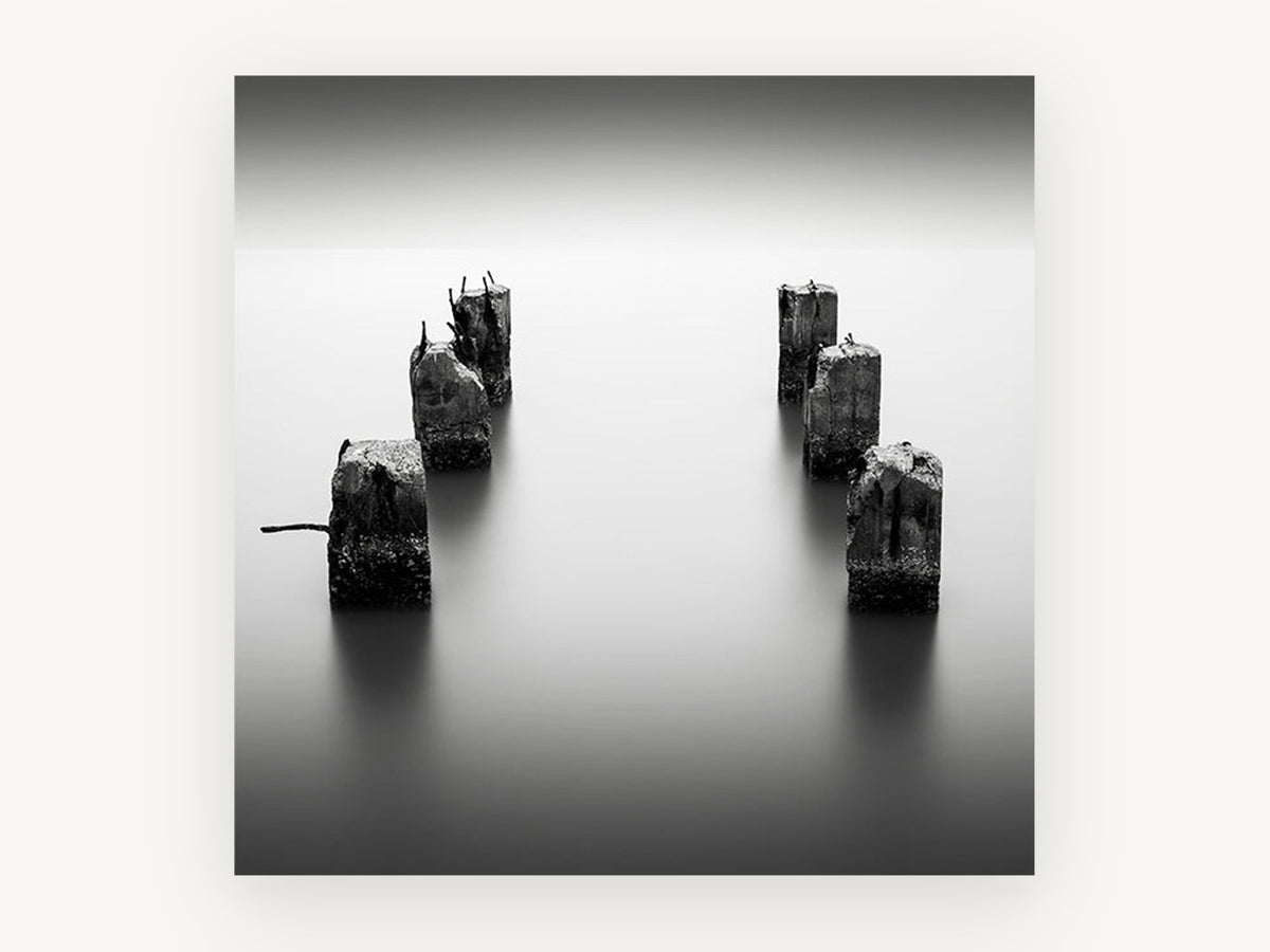 Silent Pier Stumps, coastal canvas wall art print, front view