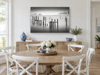 Silent Pilings landscape canvas print on the wall of a Hamptons dining room