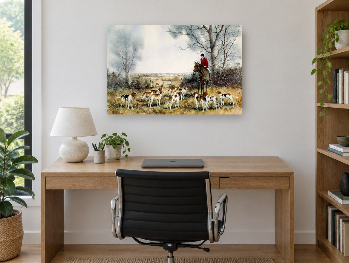 Hounds Awaiting the Hunt animal canvas print on the wall of a study