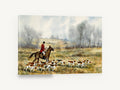 Hounds Across the Meadow, hunting hounds and rider watercolour, animal canvas wall art print ready to hang
