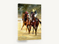 Neck and Neck, racehorses and jockeys painting style artwork, animal canvas wall art print ready to hang