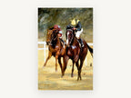 Neck and Neck, racehorses and jockeys painting style artwork, animal canvas wall art print, front view