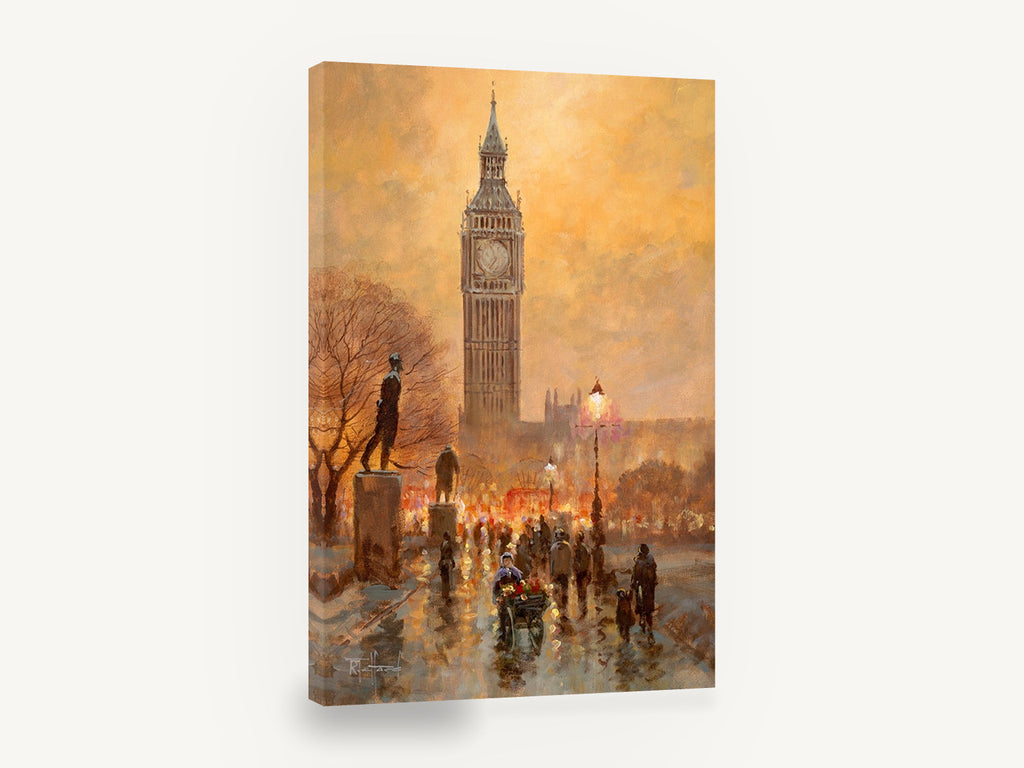 Big Ben Evening Glow, big ben london street scene painting, city canvas wall art print ready to hang