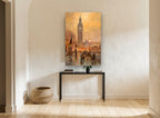 Big Ben Evening Glow city canvas print on the wall of a hallway