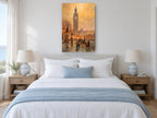 Big Ben Evening Glow city canvas print on the wall of a bedroom