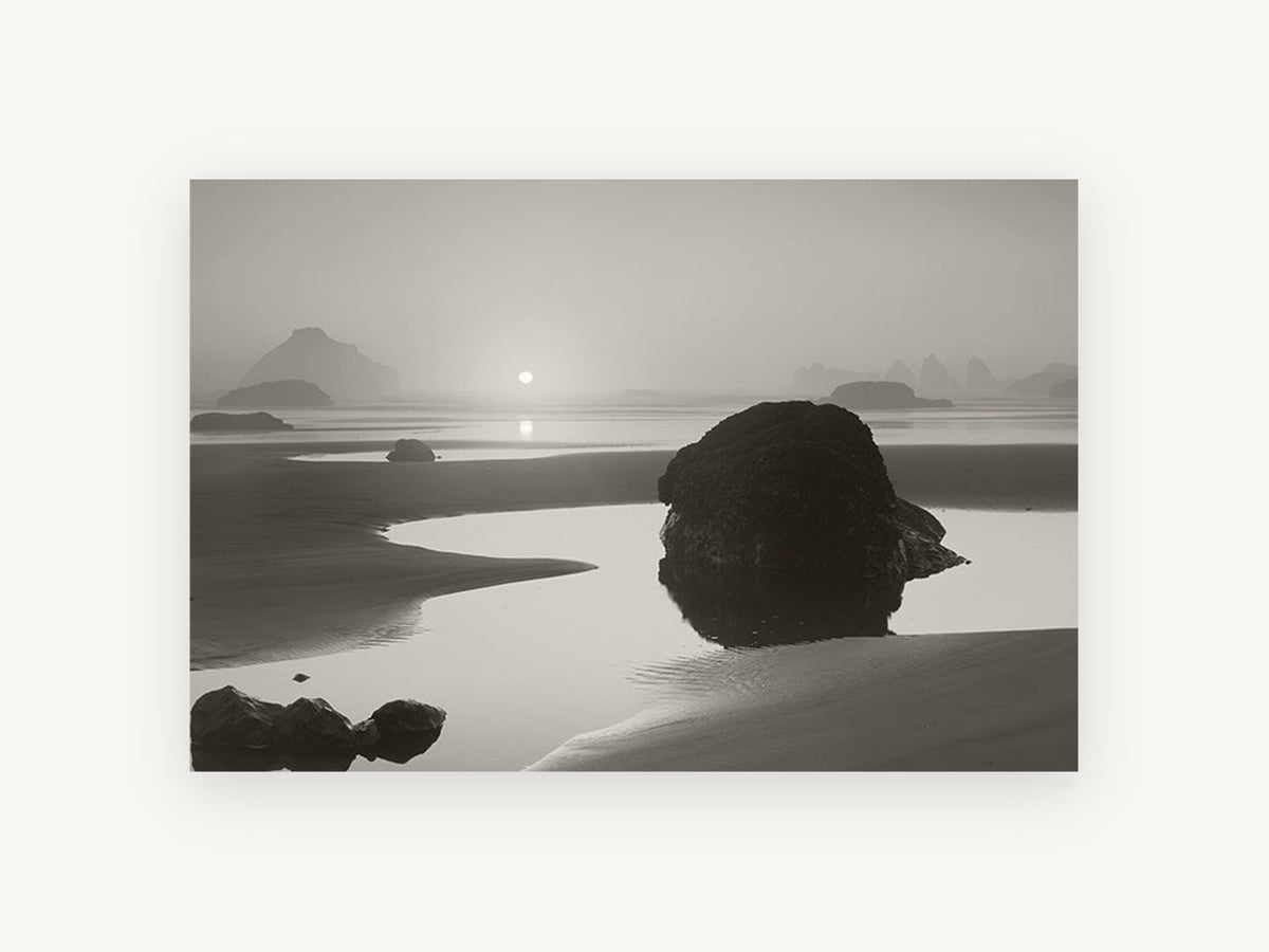 Misty Tidepool Sunrise, coastal canvas wall art print, front view
