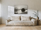 Misty Tidepool Sunrise coastal canvas print on the wall of a living room