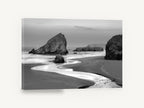 Sea Stacks at Dawn, sea stacks black and white photograph, coastal canvas wall art print ready to hang