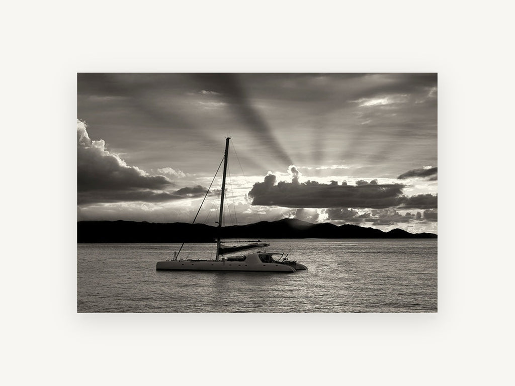 Catamaran at Dusk, coastal canvas wall art print, front view