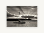 Catamaran at Dusk, coastal canvas wall art print, front view