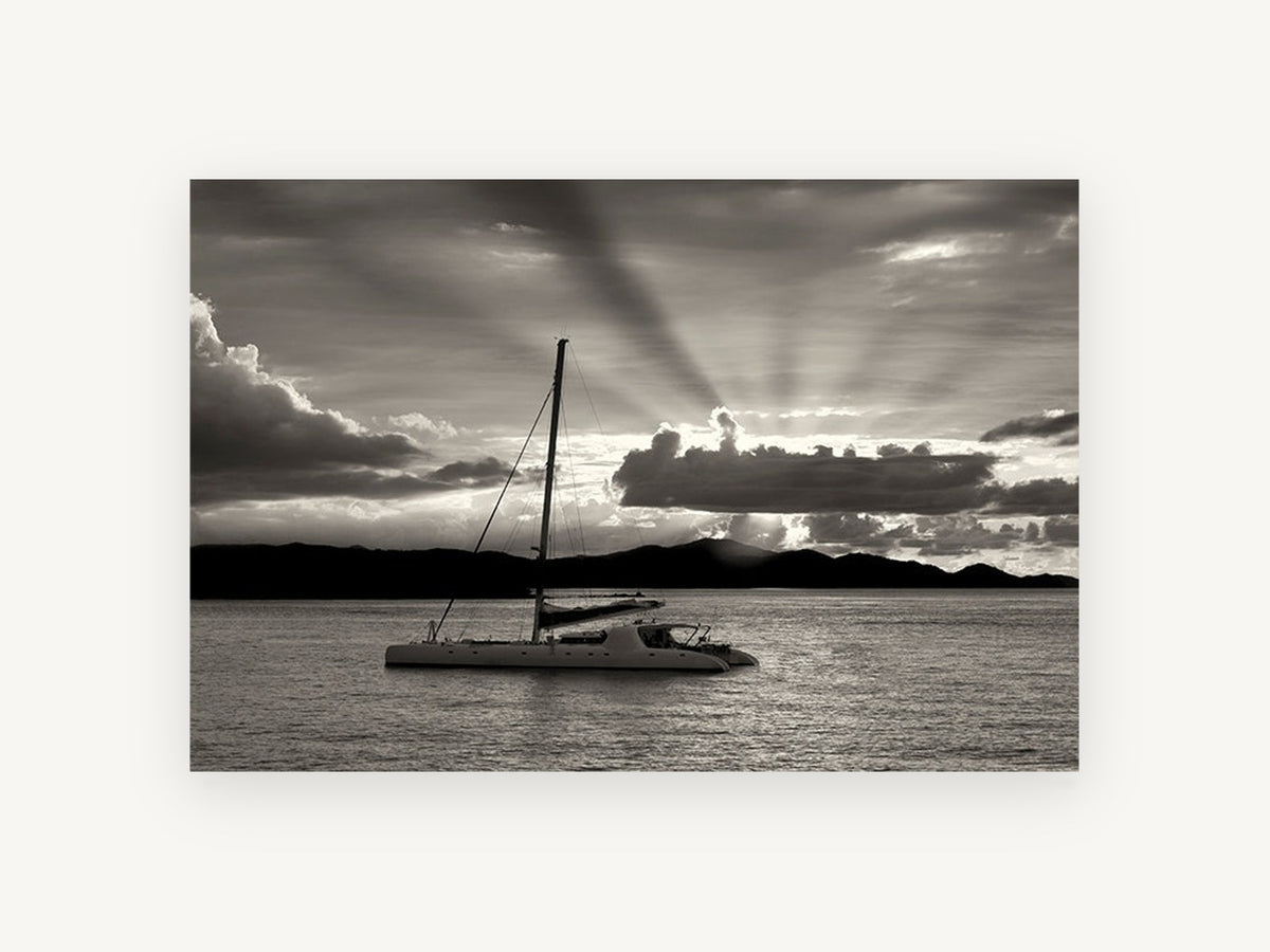 Catamaran at Dusk, coastal canvas wall art print, front view