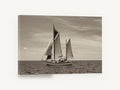 Ketch on Quiet Water, sepia ketch sailing seascape photograph, coastal canvas wall art print ready to hang