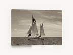 Ketch on Quiet Water, sepia ketch sailing seascape photograph, coastal canvas wall art print ready to hang