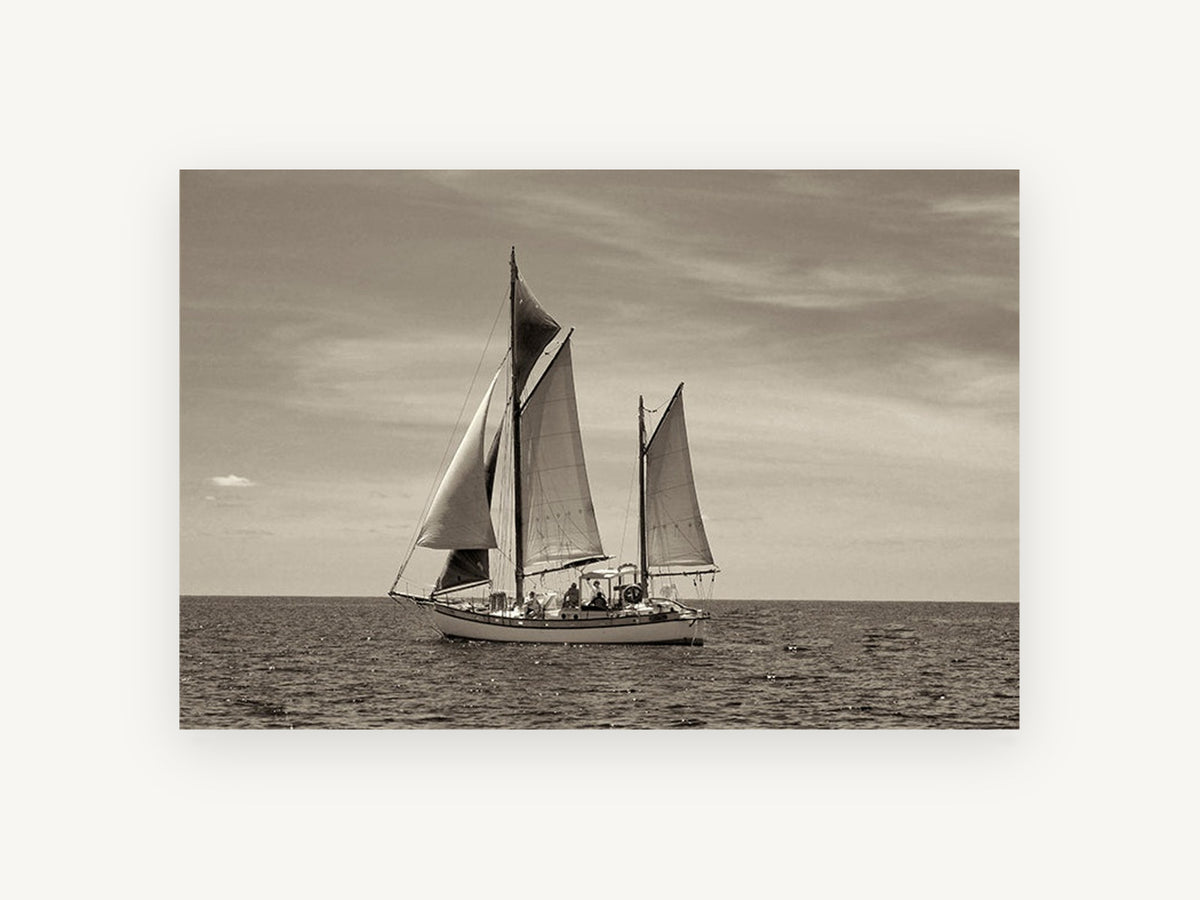 Ketch on Quiet Water, coastal canvas wall art print, front view