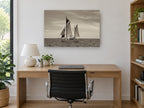 Ketch on Quiet Water coastal canvas print on the wall of a study