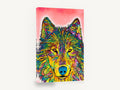 Neon Pattern Wolf, colourful pop art wolf portrait, animal canvas wall art print ready to hang