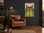 Neon Pattern Wolf animal canvas print on the wall of a charcoal living room